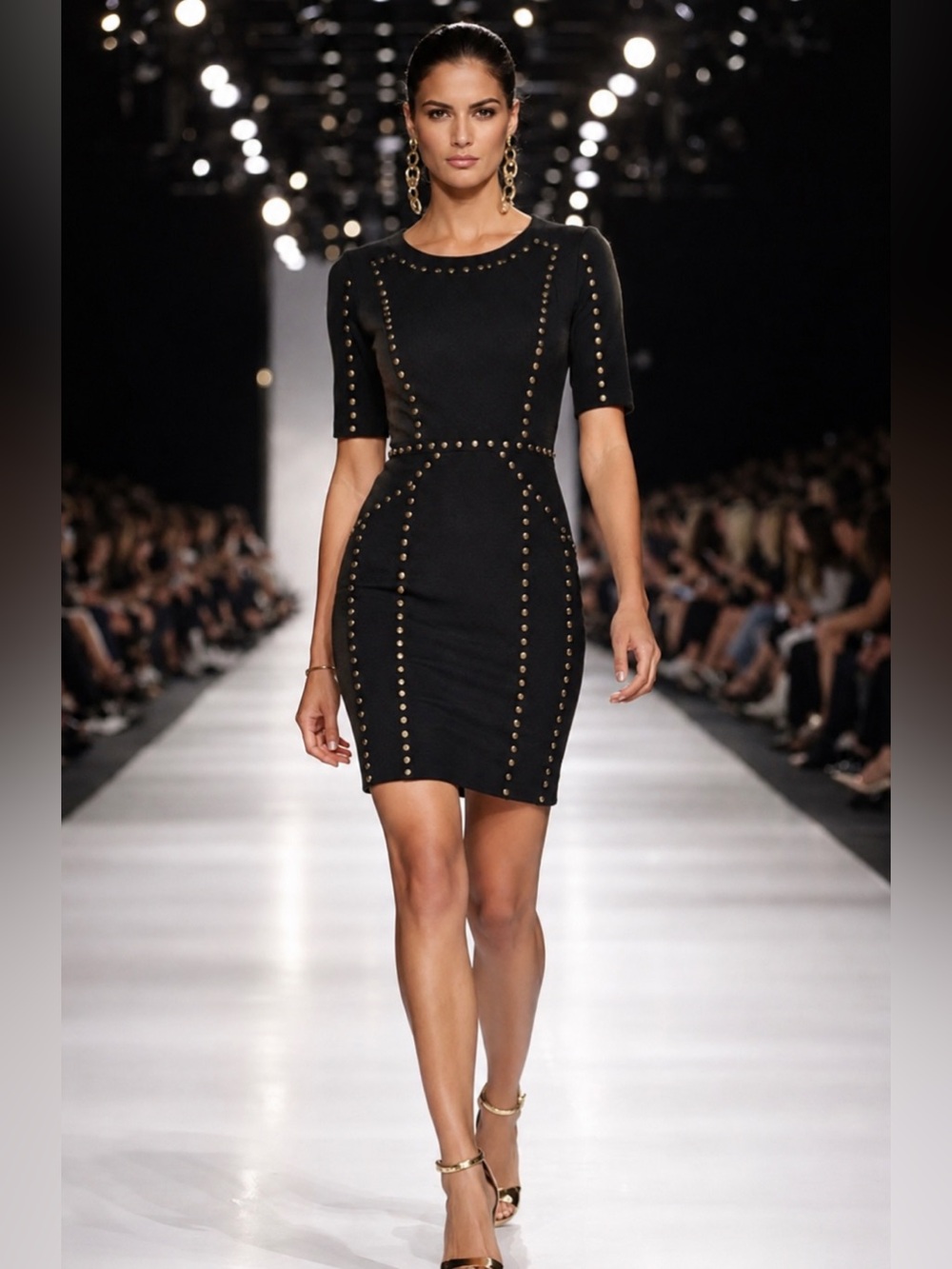 BCBGMAXAZRIA “Isadora” Studded Jacquard-Blocked Dress